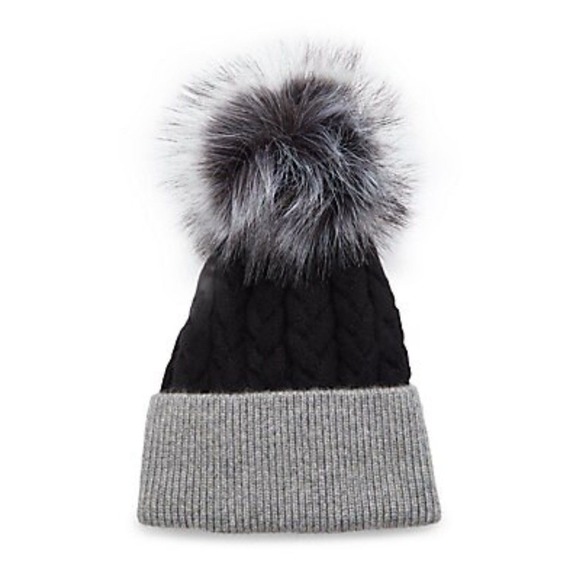 Adrienne Landau Womens NWT Black Gray Fairycore Beanie | Cozy Soft Faux Fur Pom - Picture 3 of 5